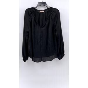 EIGHT SIXTY Women's Black Sheer Ruffle Long Sleeve Tie-Neck Top SZ S